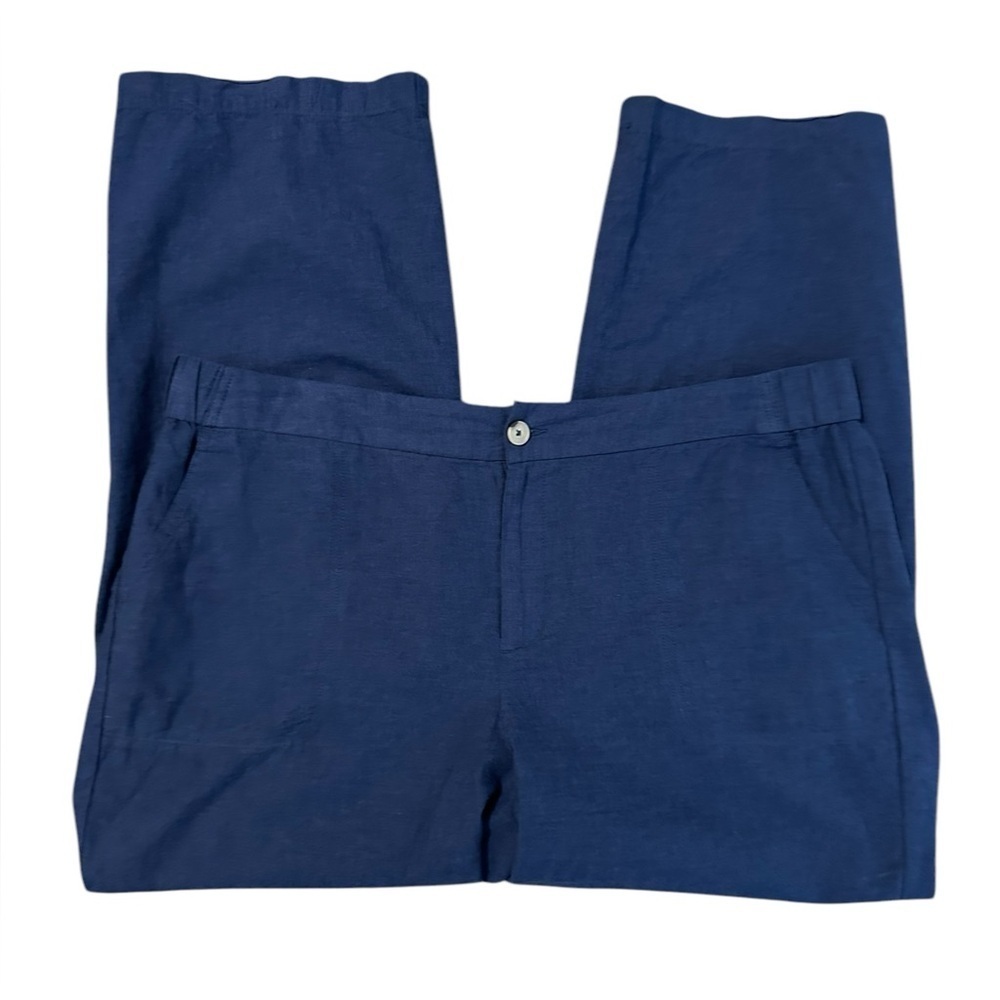 Liz Claiborne Vintage‎ Linen Blend Relaxed Lagenlook Classic Navy Blue Pants PXL